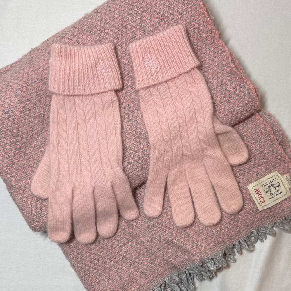 Ralph Lauren Pink Knit Gloves and Avoca The Mill Scarf Set